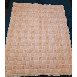 Vintage Hand sewn‎ tufted baby girls blanket